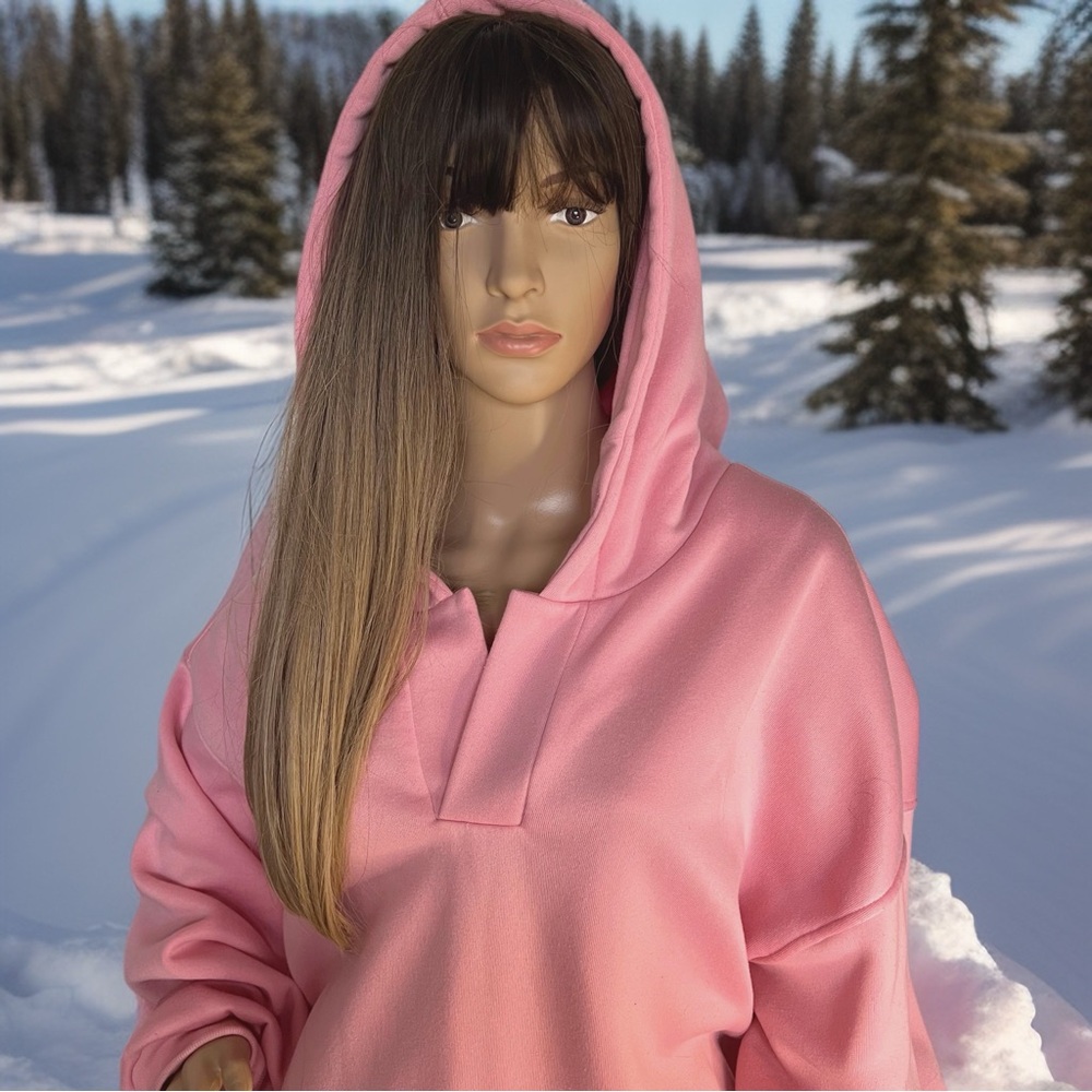 SHEIN Essnce Plus Size Pink Drop Shoulder Long Sleeve Hoodie